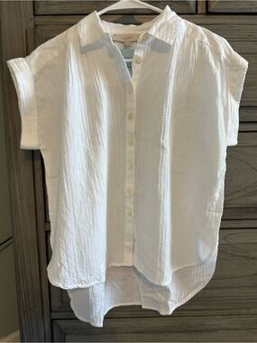 LOFT White Short-Sleeve Button-Front Gauze Shirt